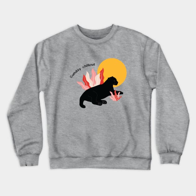 Sunday chillout with black panther - text Crewneck Sweatshirt by grafart